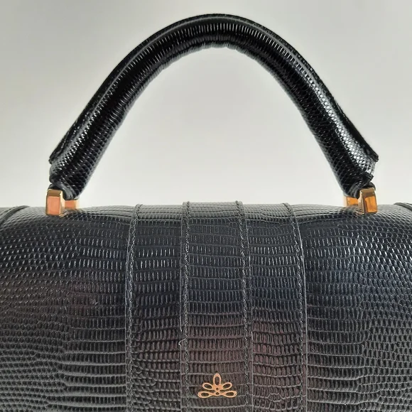 DeMellier Midi Venice Lizard Effect Crossbody Handbag Cowhide Black Converible